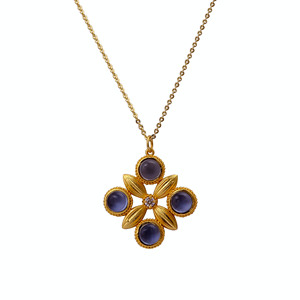 Collier pendentif trèfle El Joyero en topaze bleu clair à quatre serties, en laiton plaqué or, avec chaîne à maillons ajustable, cadeau vintage pour femme - Product Image 4