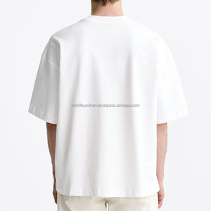 T-shirt homme 100% coton avec logo personnalisé design luxe qualité côte col rond oversize épaules tombantes streetwear t-shirt vierge pour hommes - Product Image 4