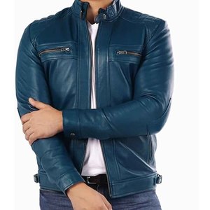 เสื้อแจ็คเก็ตหนังผู้ชาย หนังแกะ ทรงเข้ารูป สไตล์ไบค์เกอร์ เสื้อโค้ทลำลองสำหรับฤดูหนาว รับทำโลโก้ตามสั่ง ผู้ผลิต OEM - Product Image 6