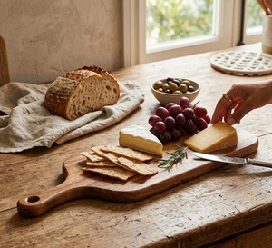 Planche à découper longue en bois d'acacia avec poignée, plateau de service rectangulaire personnalisé, planche à charcuterie, ensemble d'ustensiles de cuisine en gros - Product Image 4