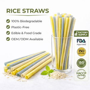 Pajitas Biodegradables de Arroz y Maíz, 100% Biodegradables, No Plásticas, de Grado Alimenticio, Ecológicas y Comestibles - Product Image 1