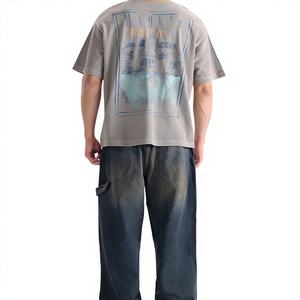 Jean cargo en denim décontracté coupe droite léger délavé style streetwear en coton pour le printemps - Product Image 2