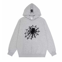 Sudadera con Capucha Negra para Hombre con Estampado de Telaraña Plateada, Corte Holgado, Estilo Casual, Diseño con Estampado Metálico, Manga Regular, Tejido de Punto