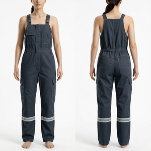 Women <b>Work</b> Bib <b>Pant</b> 260 GSM Poly Cotton Twill Reflective Navy Blue Cargo Pocket Design Custom Embroidery Print Logo - Product Image 1