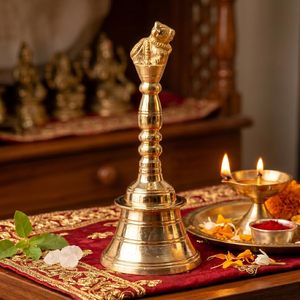 Campana de Latón Pulido Nandi Pooja con Asa, Campana Tradicional Hindú para Templo, Ghanti para el Hogar, Mandir, Aarti, Adoración - Product Image 4
