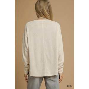 Haut à manches longues en tricot texturé ECRU pour femme Umgee, taille S - Product Image 3