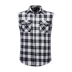 OEM Men Sleeveless Flannel Shirt OEM Flannel Shirt Manufacturer Button <b>Down</b> Shirts, Muscle Performance Sleeveless Shirts - Product Image 5