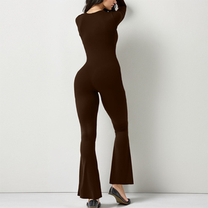 Combinaison noire à col roulé et manches longues pour femme, taille haute, coupe ajustée, style minimaliste, toutes saisons, en Spandex et Polyester - Product Image 4