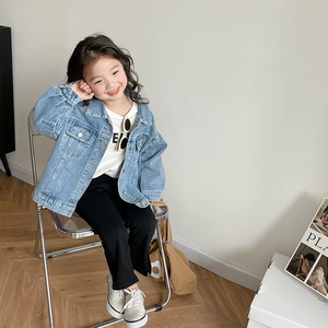 Vestes en jean décontractées pour enfants avec boutons, ensembles de couleur unie pour bébés filles et garçons, manteaux à manches longues - Product Image 1