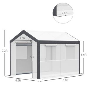 Serra Tradizionale a Tunnel 3x2,1m con Finestre Avvolgibili e Porta con Cerniera Bianco/Grigio Scuro - Essenziali per il Giardinaggio - Product Image 3