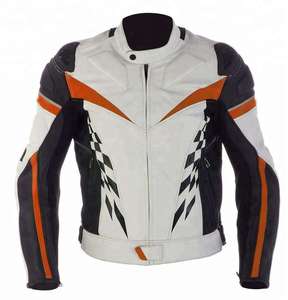 Blouson de moto en cuir pour homme, coupe-vent, color-block vert noir blanc, style racing, toutes saisons - Product Image 6