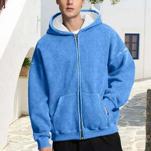 Sudadera con capucha oversize de invierno para hombre, estilo streetwear, sin forro, de forro polar, con cremallera completa, bordado vintage con efecto acid wash, con logotipo personalizado OEM. - Product Image 1