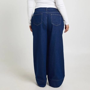 Mejores pantalones vaqueros de mezclilla de tiro alto para mujer, talla grande, de pierna ancha, lavado oscuro, estilo casual, de algodón, largos y holgados, ideales para el verano. - Product Image 2