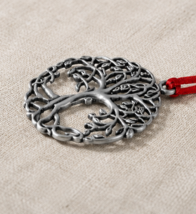 Adorno Colgante de Metal Plateado con Diseño de Árbol de la Vida, Decoración Navideña Redonda - Product Image 4
