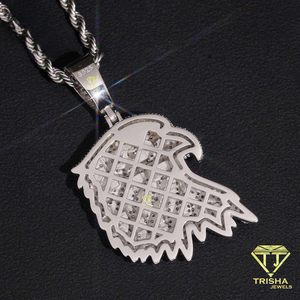 Pendentif Premium 3D en forme de visage d'oiseau avec diamant Moissanite, bijoux en argent 925, détails plume glacée, collier de luxe - Product Image 4