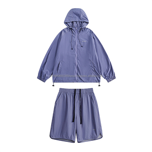 ชุดกีฬาผ้าไนลอนระบายอากาศน้ำหนักเบากันน้ำกางเกงขาสั้นมีฮู้ดแบบยืดหยุ่นมีซิปสั้น - Product Image 1
