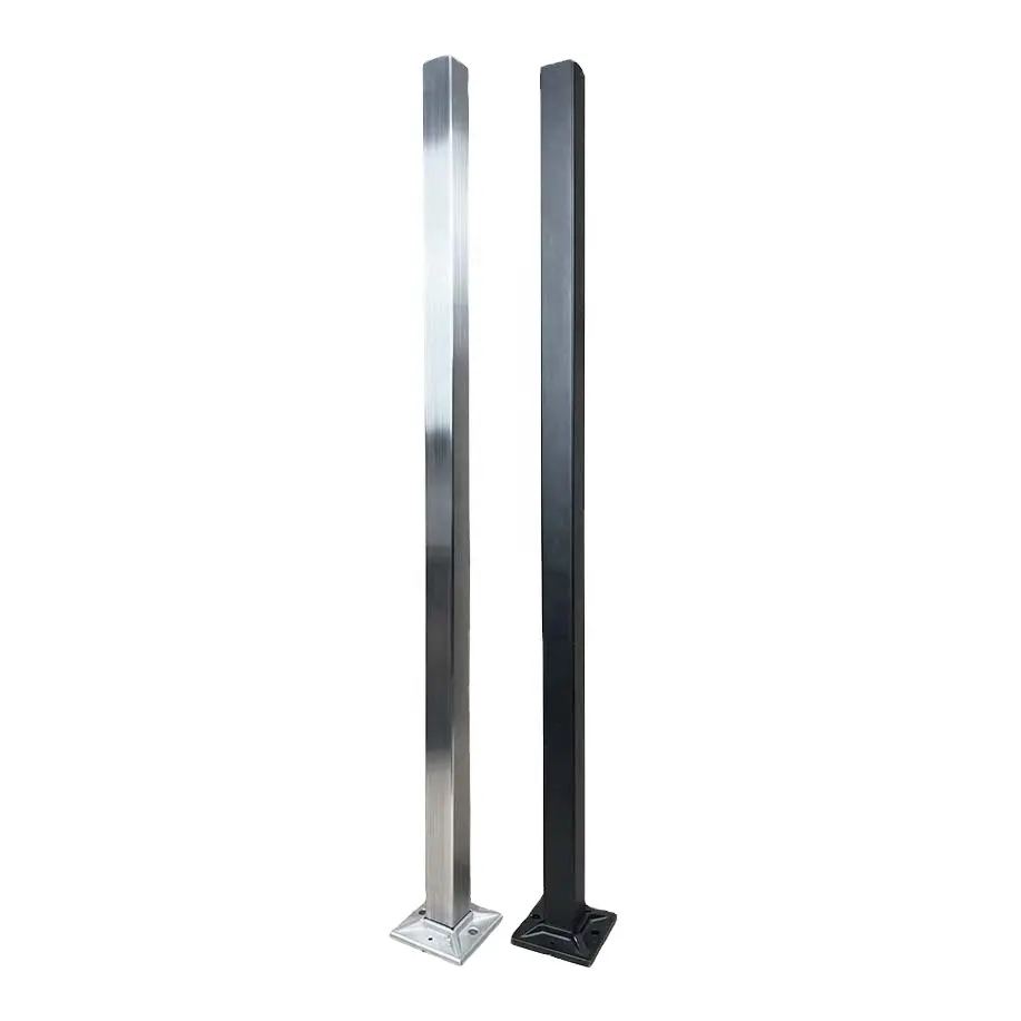 Modern Square Series Floor-Mounted Balustrade Stair Posts 40x40mm Satin Finished Stainless Steel Model ZSZSP-01 for Staircase