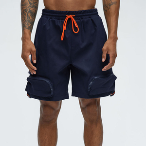 Mens Customize Navy <b>Cargo</b> <b>Shorts</b> Solid Color Casual Style with Flap Pockets Quick Dry Drawstring Waist And Casual Wear - Product Image 1