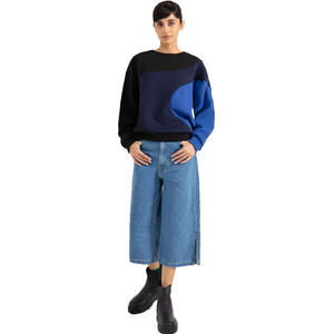 Sudadera Oversize de Mujer con Bloques de Color, Antiarrugas, Cuello Redondo, Hombros Caídos, Tejida 100% Algodón, Estilo Casual para Otoño - Product Image 1