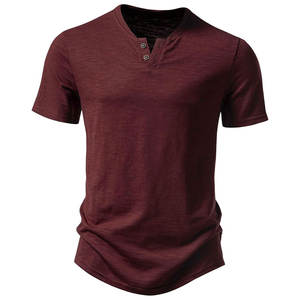 Camiseta Henley para Hombre, Manga Corta, Transpirable, de Algodón, Informal, de Verano, con Diseño de Logotipo Personalizado, MOQ Bajo, Directo de Fábrica - Product Image 1