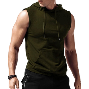Sleeveless high quality men hoodie solid custom logo jersey spandex polyester blend breathable eco friendly gym - Product Image 1