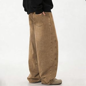 Men's Plus Size wax <b>Jeans</b> Sand Wash Loose Fit Casual Denim Pants With Pockets <b>Button</b> <b>Fly</b> Solid Color Woven Fabric - Product Image 4