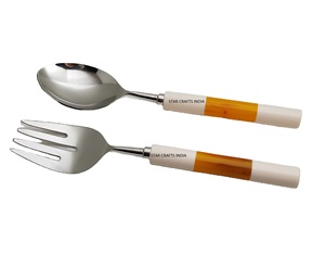 Cuillères plates en acier inoxydable poli pour la cuisine et la salade Poignée en résine plaquée argent pour la cuisine - Product Image 1