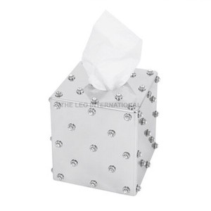 Boîte à mouchoirs décorative et distributeur de mouchoirs en papier avec poignées en acier inoxydable texturé martelé pour salon et salle de bain - Product Image 5