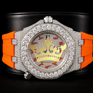 Reloj Deportivo de Lujo Personalizado, Correa de Silicona Naranja, Esfera Árabe con Diamantes Incrustados - Product Image 1