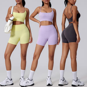 Conjunto Deportivo de Yoga de 2 Piezas para Mujer, Tela Suave y Ligera, Cintura Alta, Color Sólido, Elástico, para Fitness y Entrenamiento - Product Image 1