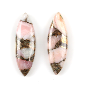 Cabochons en Opale Rose Naturelle, Coquille d'Abalone Cuivrée, Coupe Marquise Longue 10x30mm, Dos Plat Calibré, Pierres Détachées à Dos Plat pour la Vente en Gros - Product Image 1