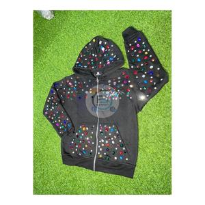Sweat à capuche d'hiver de luxe avec fermeture éclair et strass |   Sweat à capuche surdimensionné personnalisé avec cristaux, style streetwear, pour hommes et femmes, logo personnalisé OEM - Product Image 1