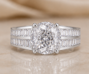 Anillo de Compromiso con Doble Banda Baguette y Diamante Solitario Cultivado en Laboratorio, Oro Blanco de 14 Quilates con Baño de Rodio, Regalo para Fiesta, Propuesta de Matrimonio - Product Image 1