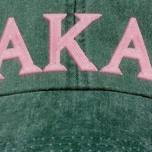 Gorra de Béisbol Ajustable de Algodón Rosa Pastel con Letras AKA y Bordado Verde, Gorro de Sororidad Griega - Product Image 6