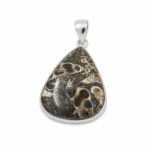 Pendentif en pierre précieuse Turritella naturelle, argent 925 plaqué or rose et or jaune, fait main, bijou en forme de larme, cadeau pour elle - Product Image 1