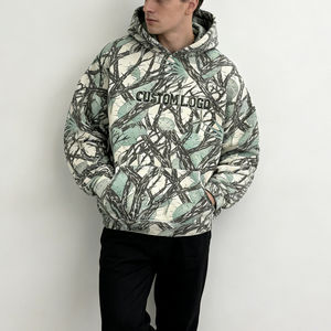 Sudadera con Capucha para Hombre, Moderna, Verde Beige Claro, Estampado de Ramas de Árbol, Tela Suave, Logotipo Personalizado, Talla Grande, con Bolsillos y Mangas Largas - Product Image 5