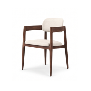 Silla de Comedor Escandinava de Madera de Teca con Cojín Tapizado en Tela, Sillón Moderno para Comedor, Muebles para el Hogar - Product Image 1