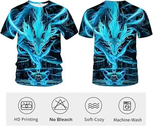 T-shirt pour homme Blue Dragon imprimé en 3D, manches courtes, col rond, style streetwear décontracté, coupe ample, tricoté, 100% coton, écologique - Product Image 3