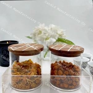 Acrylic Carved Antique Imitation Mother of Pearl Round Spice Jar Set <b>Clear</b> <b>Storage</b> <b>Containers</b> Wooden Handle for Kitchen Counter - Product Image 4
