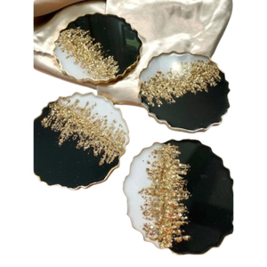 Luxury Handmade White And Gold Flake <b>Epoxy</b> <b>Resin</b> Coaster Set Flower-Shaped Heat-Resistant Decorative <b>Table</b> Mats For Home <b>Table</b> - Product Image 6