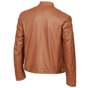 Chaqueta de cuero marrón para hombre con cremallera, cuello y estilo motero, abrigo informal para motocicleta, ropa exterior premium. - Product Image 2