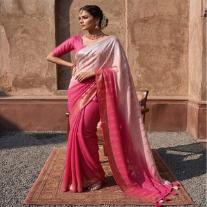 Sari de Georgette Sintética Premium con Trabajo de Lentejuelas en Toda la Superficie, Estilo Ombre Degradado, para Fiestas, Estilo Bollywood, Ropa Étnica India para Bodas - Product Image 1