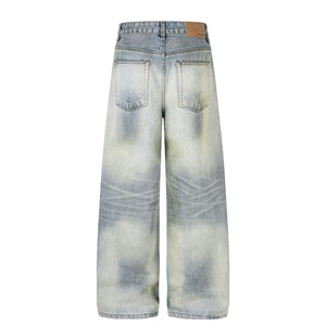 Jean en denim délavé taille haute pour homme, coupe large, en coton, style décontracté, idéal pour l'été - Product Image 5