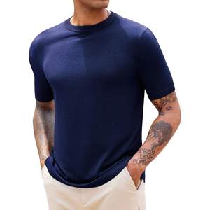 2025 hommes coupe ajustée à manches courtes pull col rond basique pull t-shirt hauts motif imprimé décontracté Stretch cachemire tricot T - Product Image 2