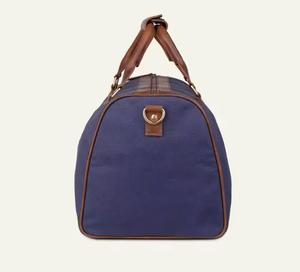 Bolsa de Viaje Multifuncional de Fin de Semana, Diseño Simple, Color Azul Marino, Cuero PU, Asas Marrones, Forro de Poliéster, Cierre de Cremallera - Product Image 4
