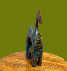 Juego de Caballo Madre e Hijo de Madera Hecho a Mano |   Par de Figuras de Caballos Pintadas Étnicas |   Pieza Decorativa Artesanal India - Product Image 4