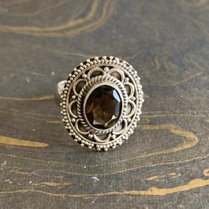 Designer Bohemian Style Smoky <b>Quartz</b> Fashion <b>Ring</b> 6.2 Grams Bezel Setting Alloy Inlay - Product Image 1