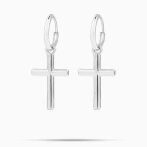 925 Sterling <b>Silver</b> Cross Hoop <b>Earrings</b> Minimalist Cross <b>Dangle</b> <b>Earrings</b> for Women - Product Image 1