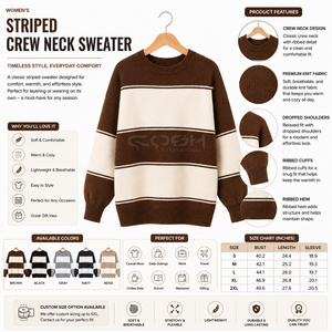 Cosh International Sorority Sisterhood Acrylic Brown Cream Striped Knitted Crew Neck <b>Cardigan</b> Full Sleeve Casual Autumn Wear - Product Image 6
