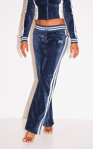 Custom Ladies Navy Velour Lounge Set Stripe Track Crop Jacket and <b>Flared</b> Wholesale Women's Hoodies & Sweatshirts Manufacturer - Product Image 2